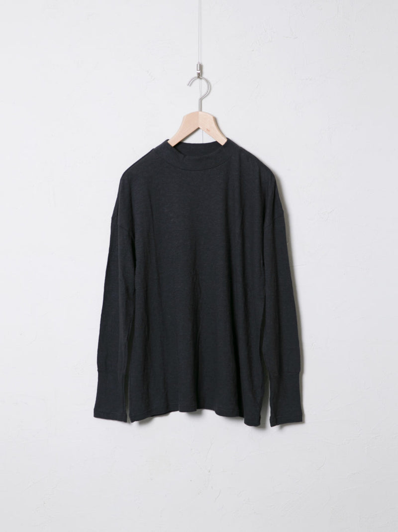 Woven Cotton Linen Mock Neck Pullover Shirt
