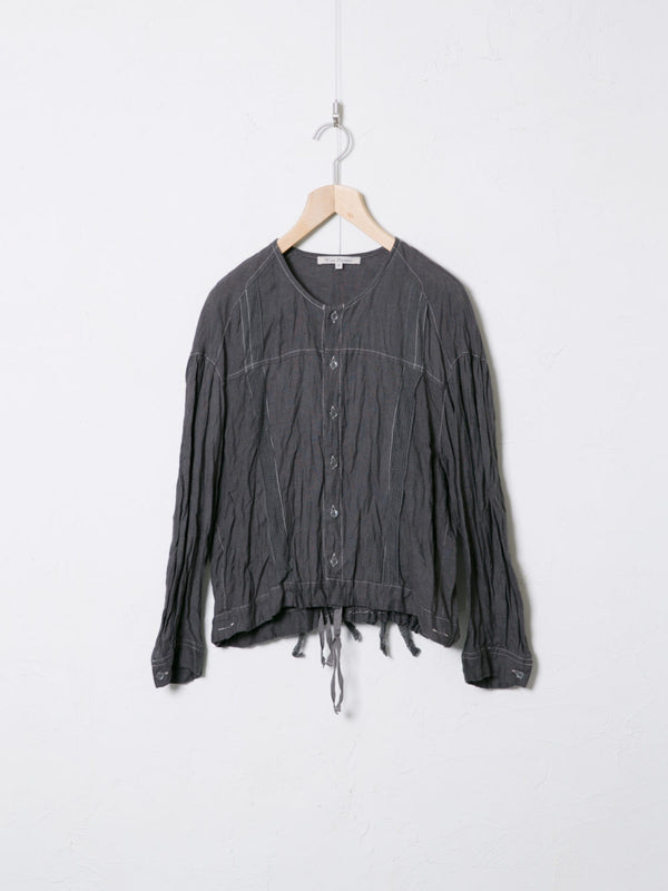 Washed Woven Linen Blouse with Lace 01