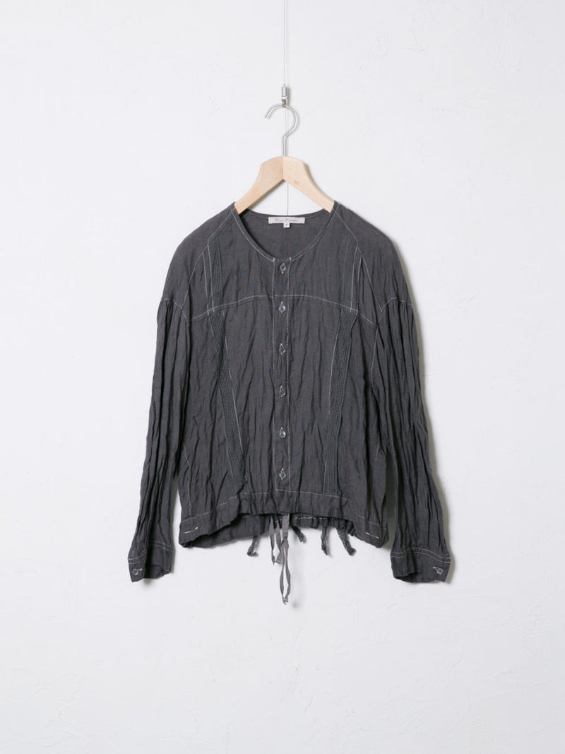 Washed Woven Linen Blouse with Lace 01