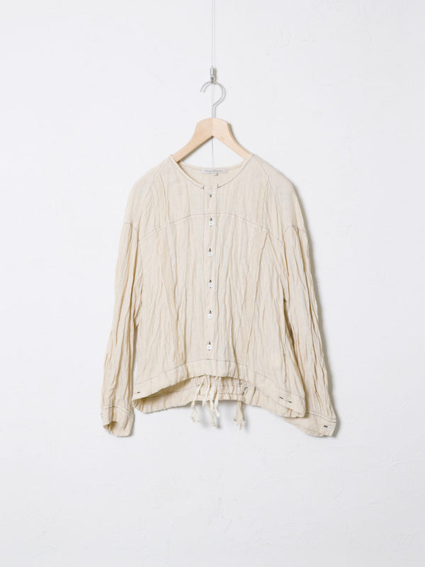Washed Woven Linen Blouse with Lace 01