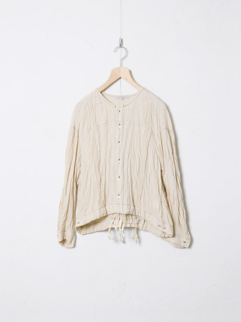 Washed Woven Linen Blouse with Lace 01