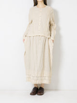 Washed Woven Linen Blouse with Lace 01
