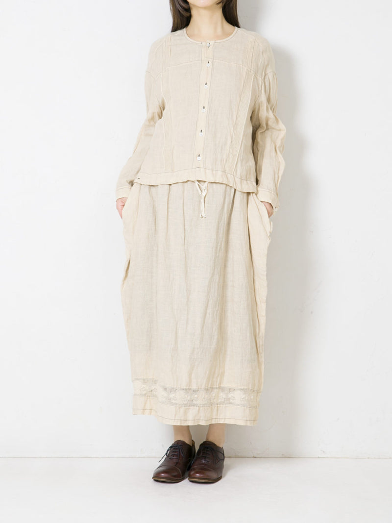 Washed Woven Linen Blouse with Lace 01