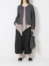 Washed Woven Linen Blouse with Lace 01