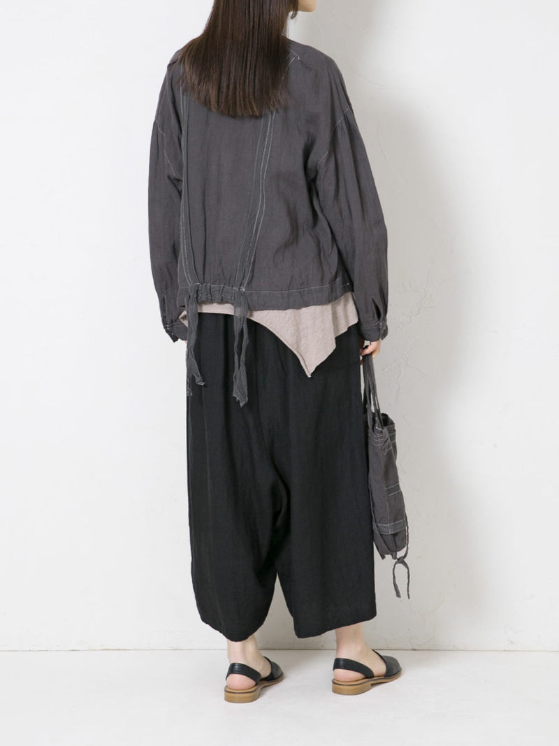 Washed Woven Linen Blouse with Lace 01