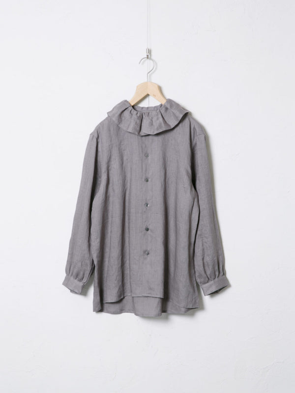 Woven Linen Blouse with Frill Collar