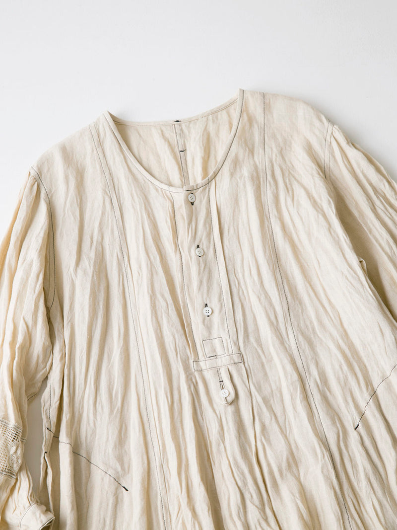 Woven Linen Dress with Lace