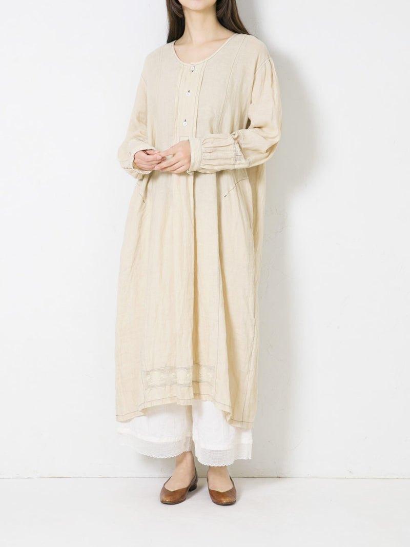 Woven Linen Dress with Lace