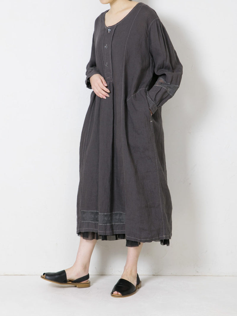 Woven Linen Dress with Lace