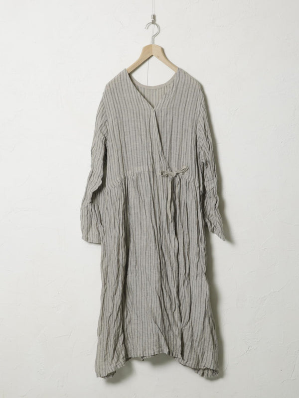 Linen Ticking Wrap Dress