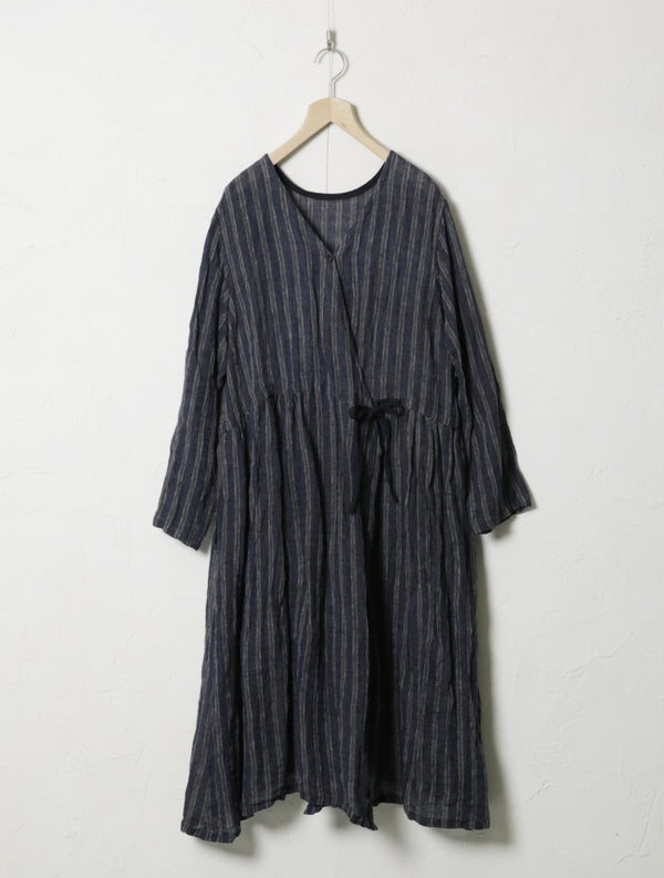 Linen Ticking Wrap Dress