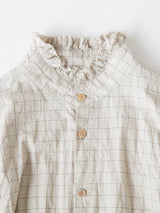 Glen Check Seersucker Frill Stand Collar Shirt