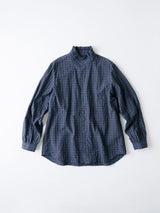 Glen Check Seersucker Frill Stand Collar Shirt