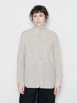 Glen Check Seersucker Frill Stand Collar Shirt