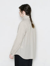 Glen Check Seersucker Frill Stand Collar Shirt