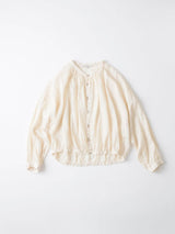 Dobby Check Sheer Gathered Blouse