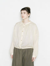 Dobby Check Sheer Gathered Blouse