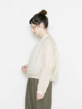Dobby Check Sheer Gathered Blouse
