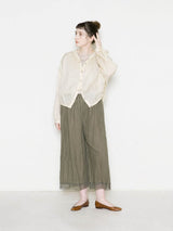 Dobby Check Sheer Gathered Blouse