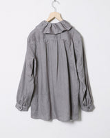 Woven Linen Blouse with Frill Collar