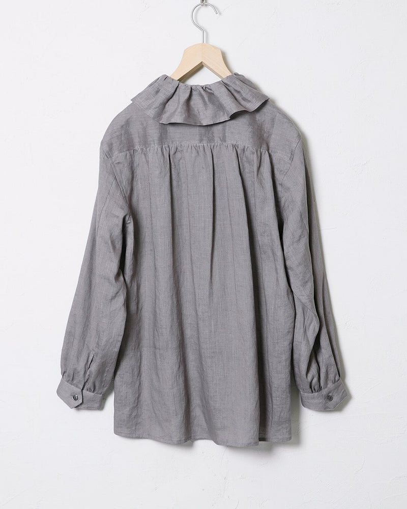 Woven Linen Blouse with Frill Collar