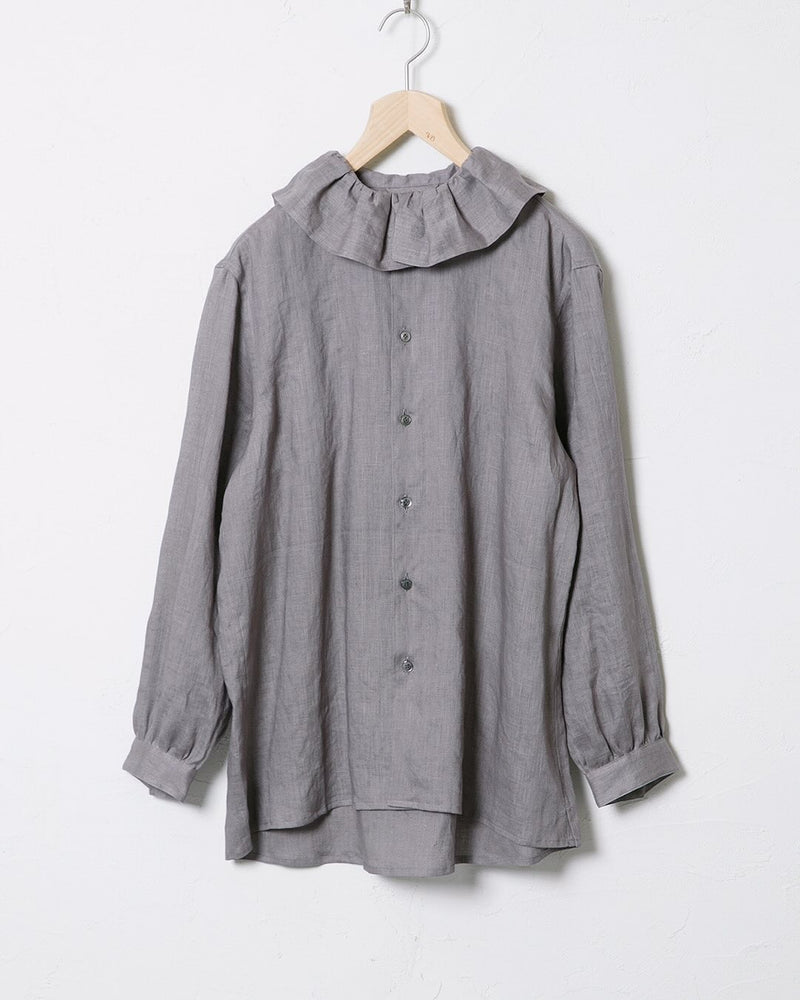 Woven Linen Blouse with Frill Collar