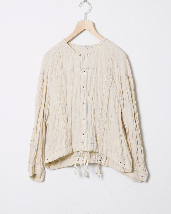 Washed Woven Linen Blouse with Lace