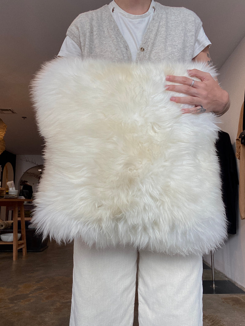 Sheepskin Pillow with Hemp-Linen Backing