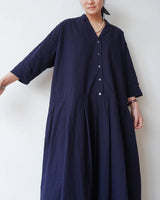 Linen Cotton Open Collar Dress