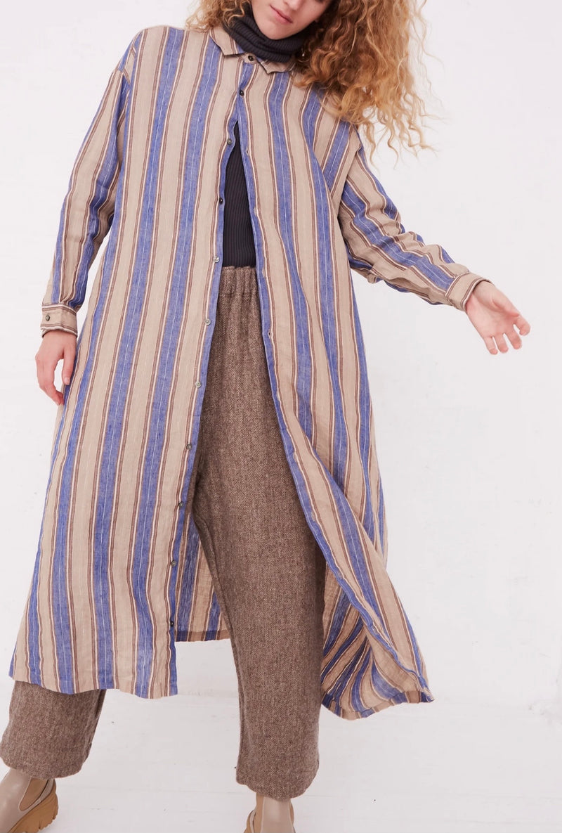 Woven Linen Stripe Shirt Dress