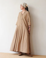 Linen Cotton Open Collar Dress