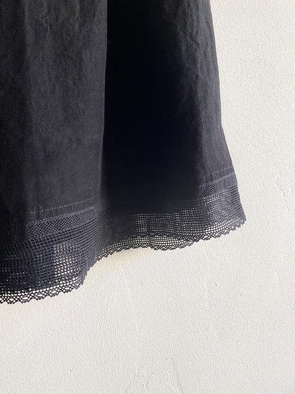 Linen Bamboo Skirt with Lace, Black