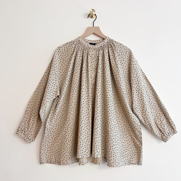 Woven Cotton Linen Pullover Blouse, Balloon Sleeve