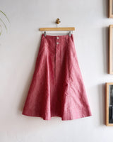 Red Cotton LInen High Waisted A-Line Skirt