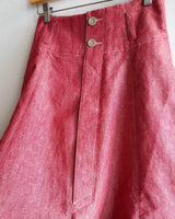 Red Cotton LInen High Waisted A-Line Skirt