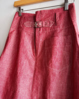 Red Cotton LInen High Waisted A-Line Skirt