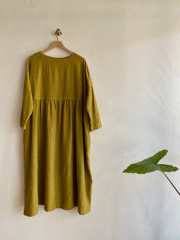 Woven Cotton-Linen Herringbone Dress
