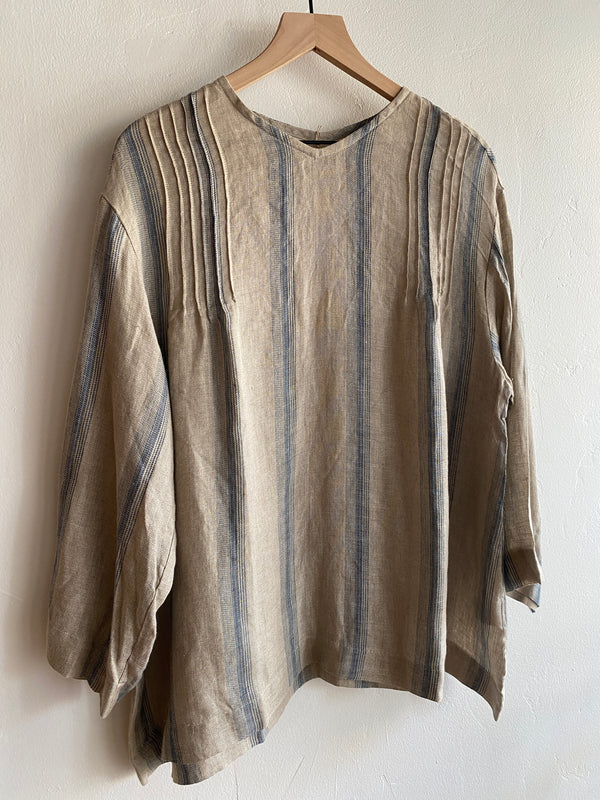 Woven Linen Indigo Stripe Pullover