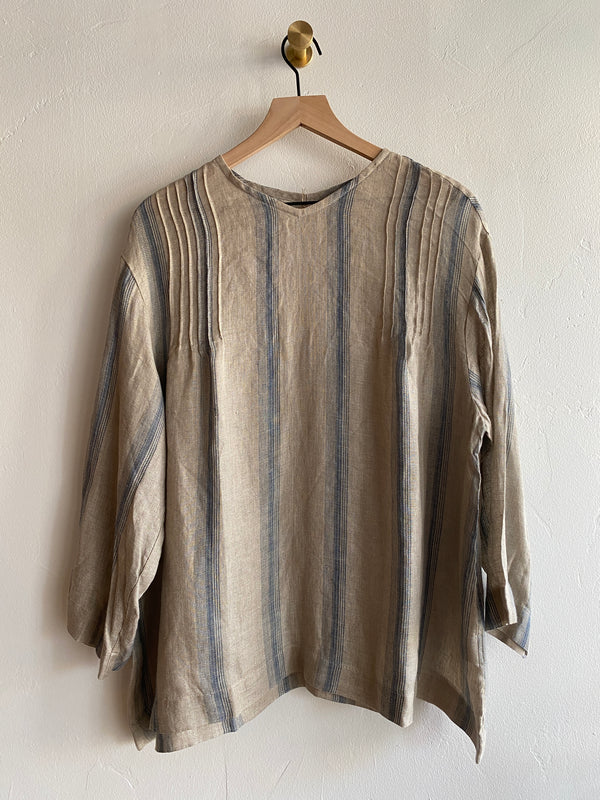 Woven Linen Indigo Stripe Pullover