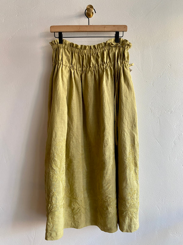 Woven Linen Skirt with Embroidery