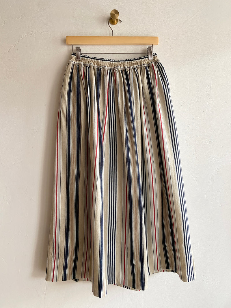 Woven Cotton-Linen Indigo Stripe Skirt