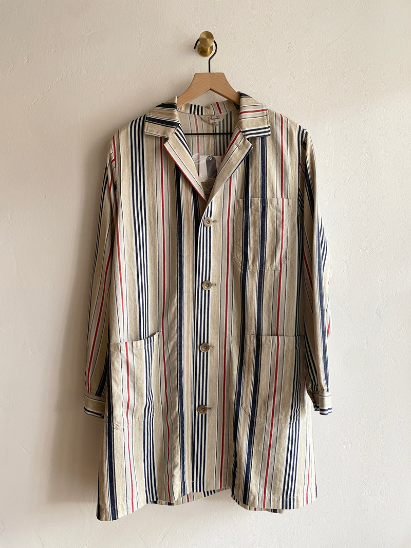 Woven Cotton-Linen Indigo Stripe Atelier Jacket