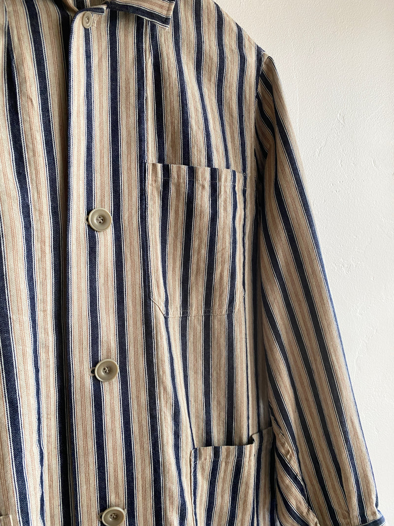 Woven Cotton-Linen Indigo Stripe Atelier Jacket