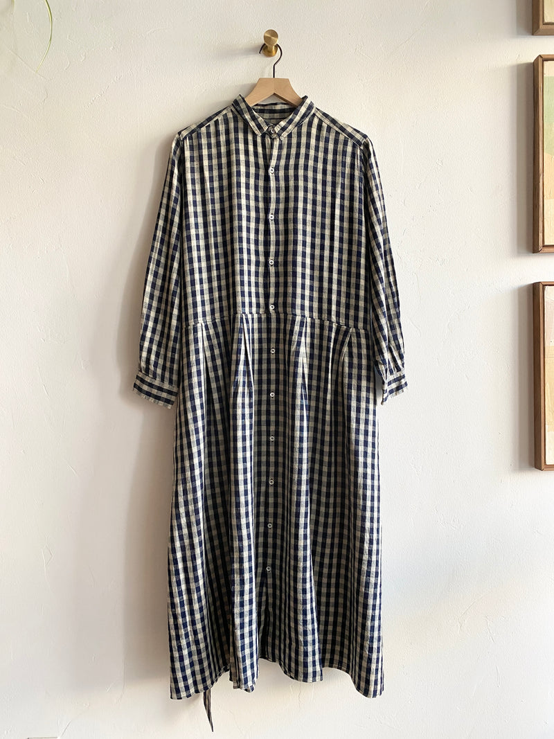 Woven Linen-Cotton Gingham Dress
