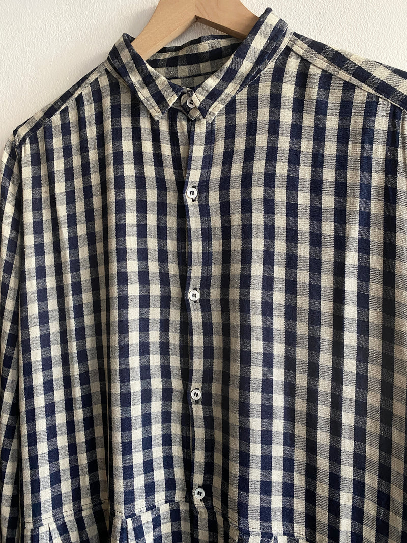 Woven Linen-Cotton Gingham Dress