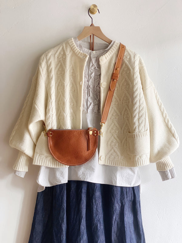 Volume Sleeve Aran Knit Cardigan