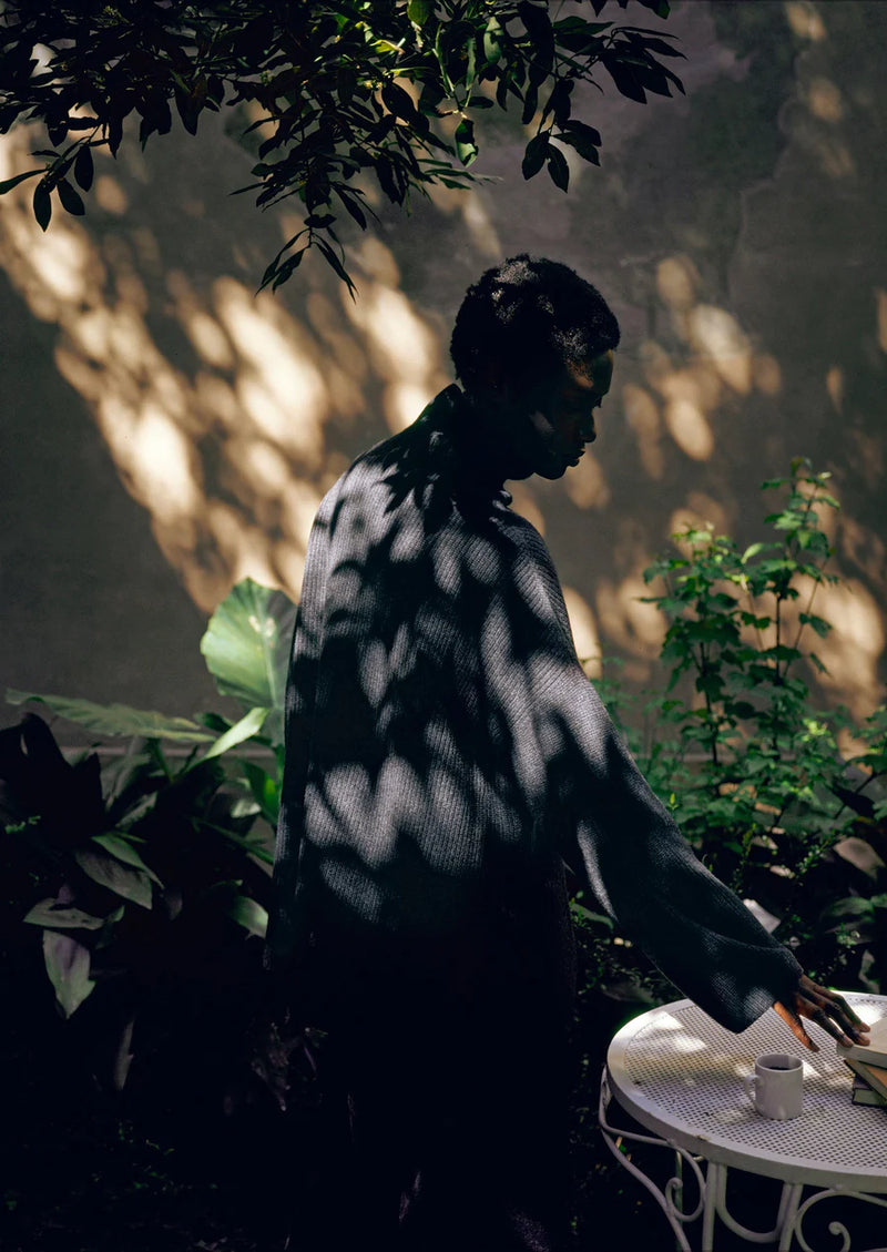 Wool-Cashmere Oversized Ribbed Sweater, Charcoal