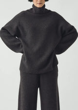 Wool-Cashmere Oversized Ribbed Sweater, Charcoal