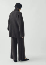 Wool-Cashmere Oversized Ribbed Sweater, Charcoal