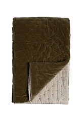 Niki Jones Velvet & Natural Linen Throw, Green Bark